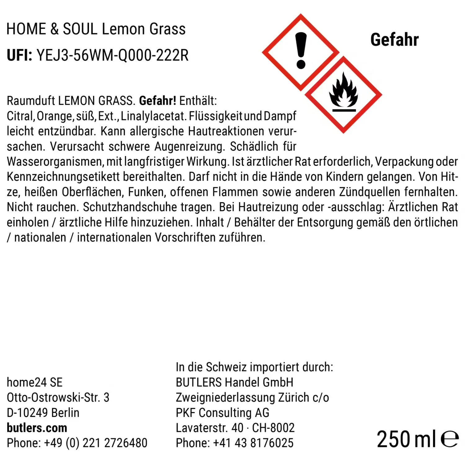 Butlers Raumdüfte|Raumdüfte & Diffuser-HOME & SOUL Raumduft Lemongrass